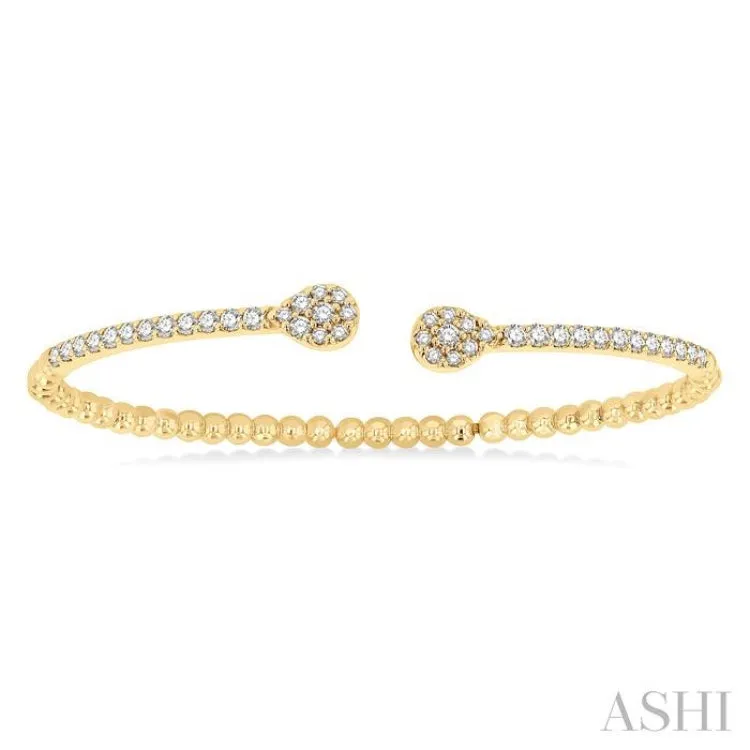 1 ctw Pear Shape Round Cut Diamond Open Cuff Bangle in 14K Yellow Gold