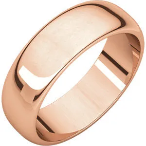 10K Rose 6mm Half Round Wedding Band