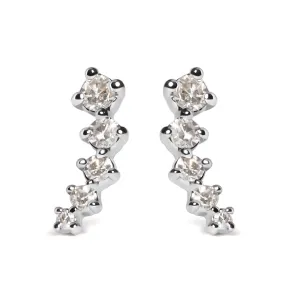 10K White Gold 1/10 Cttw Diamond Journey Style Climber Stud Earrings (H-I Color, I1-I2 Clarity)