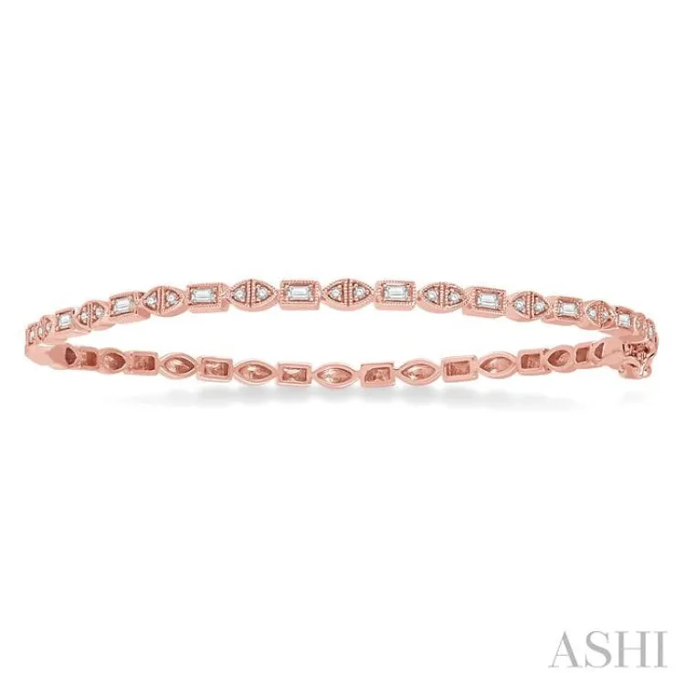 1/3 Ctw Baguette & Round Cut Diamond Stackable Bangle in 14K Rose Gold