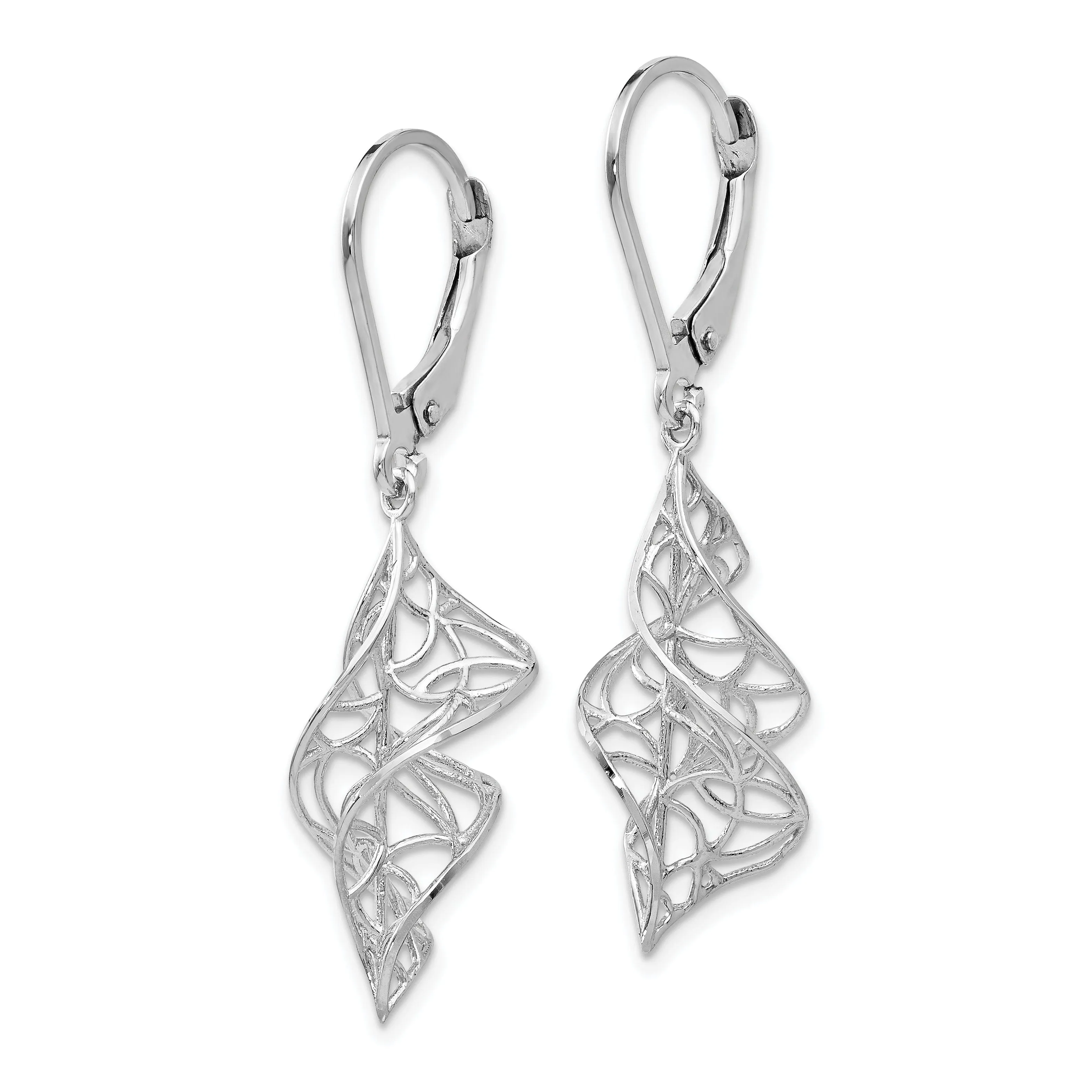 14k White Gold Texture Dangle Leverback Earrings