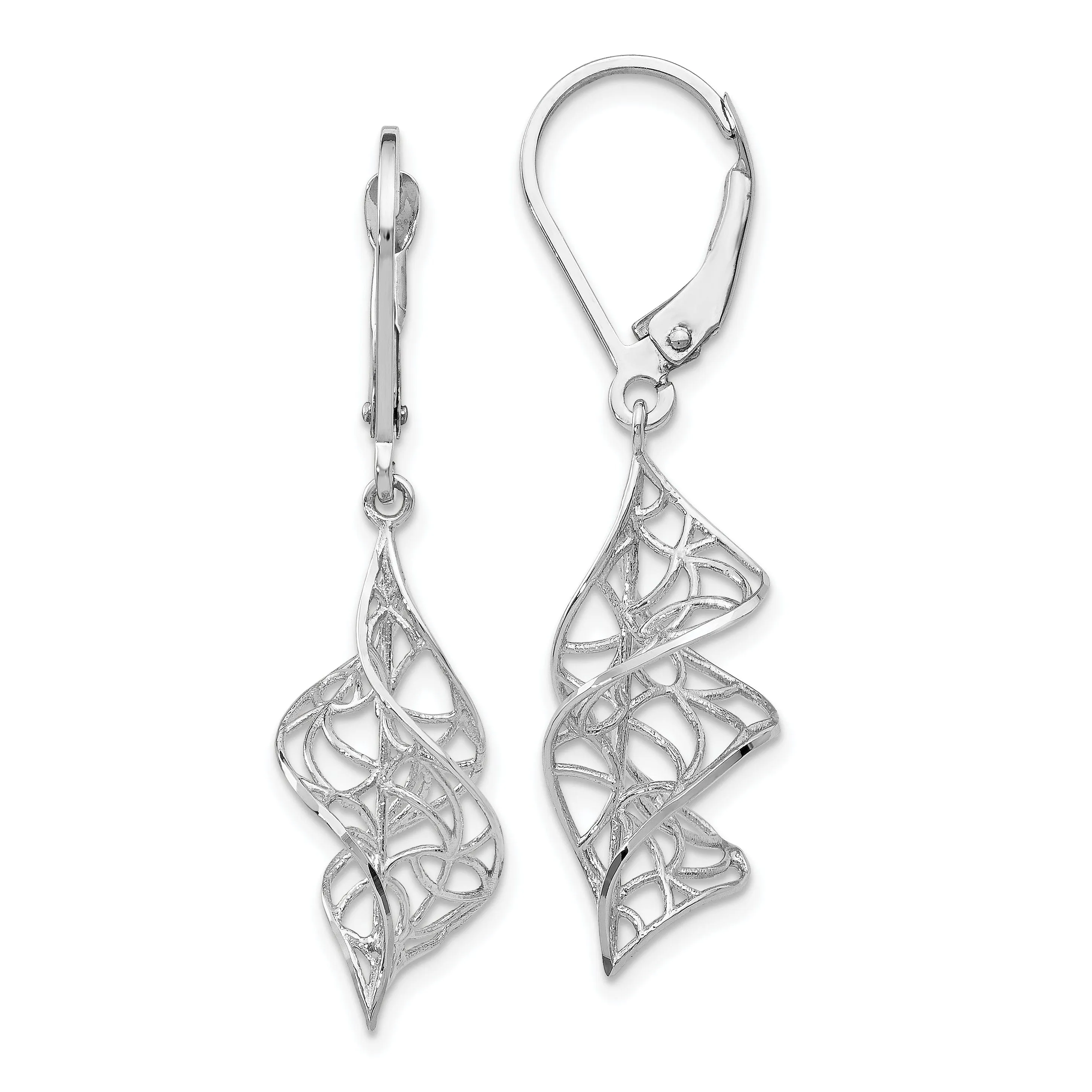 14k White Gold Texture Dangle Leverback Earrings