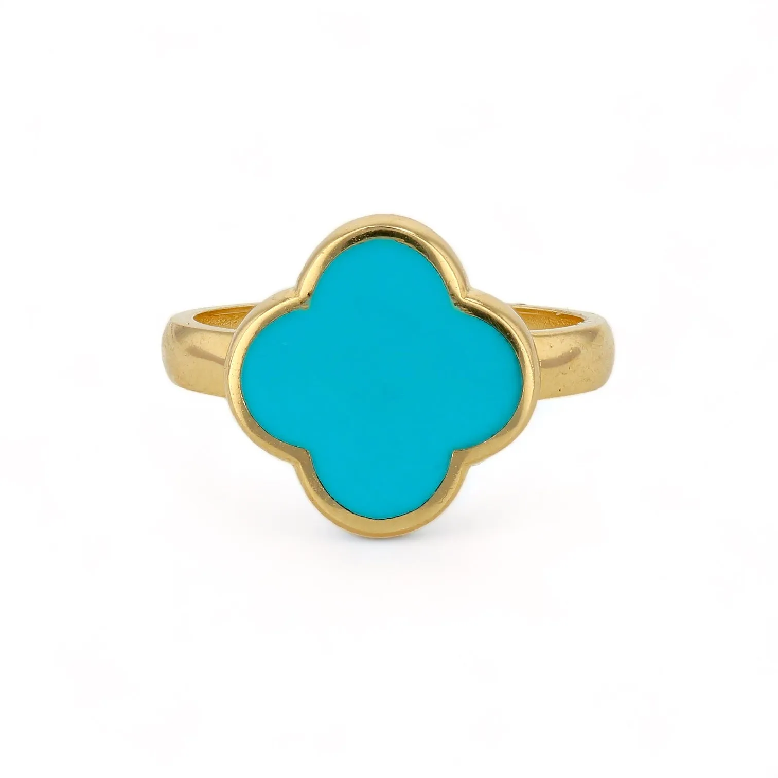 14K Yellow Gold Enamel Clover Ring