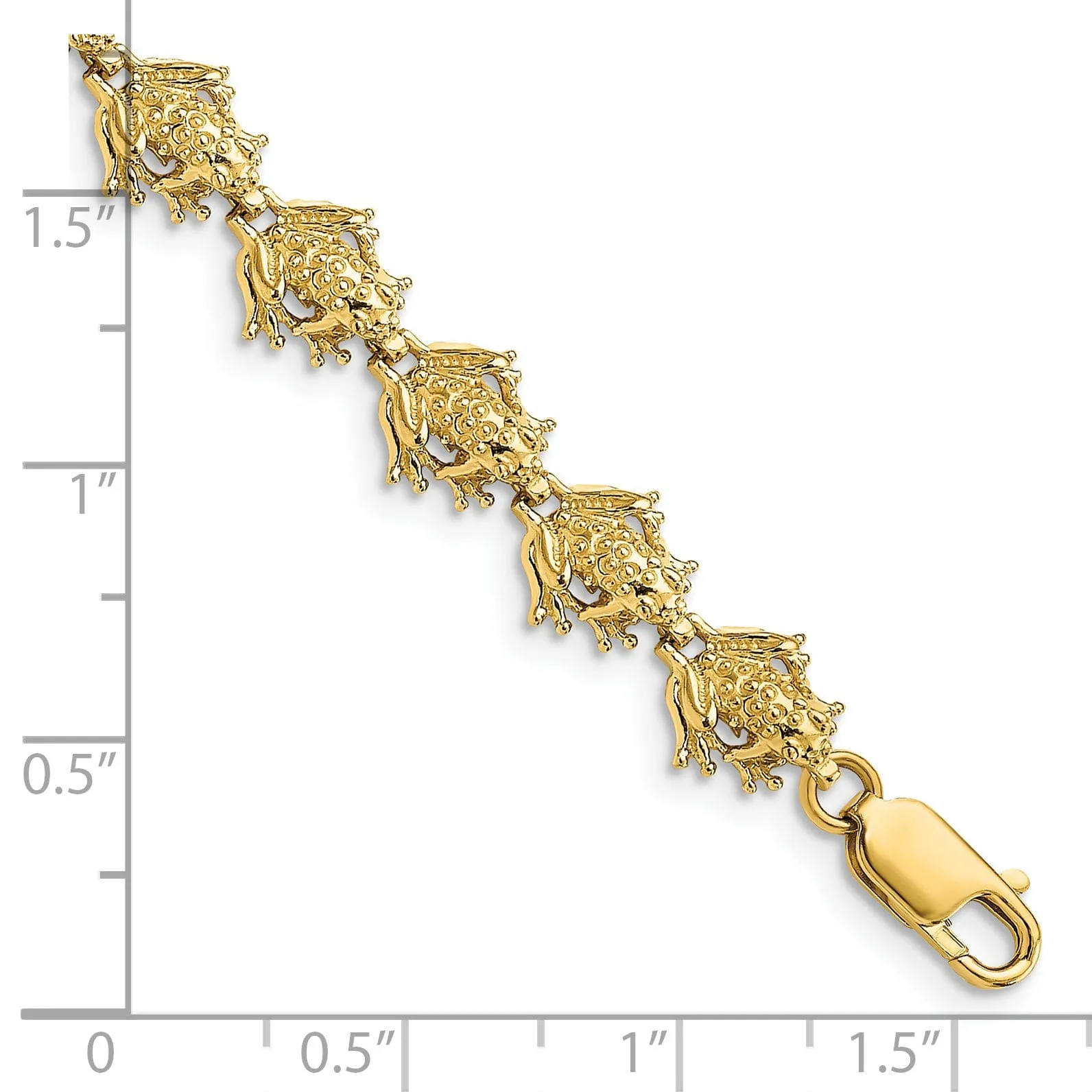 14k Yellow Gold Frog Charm Bracelet - 7.25", 8.4mm Wide,