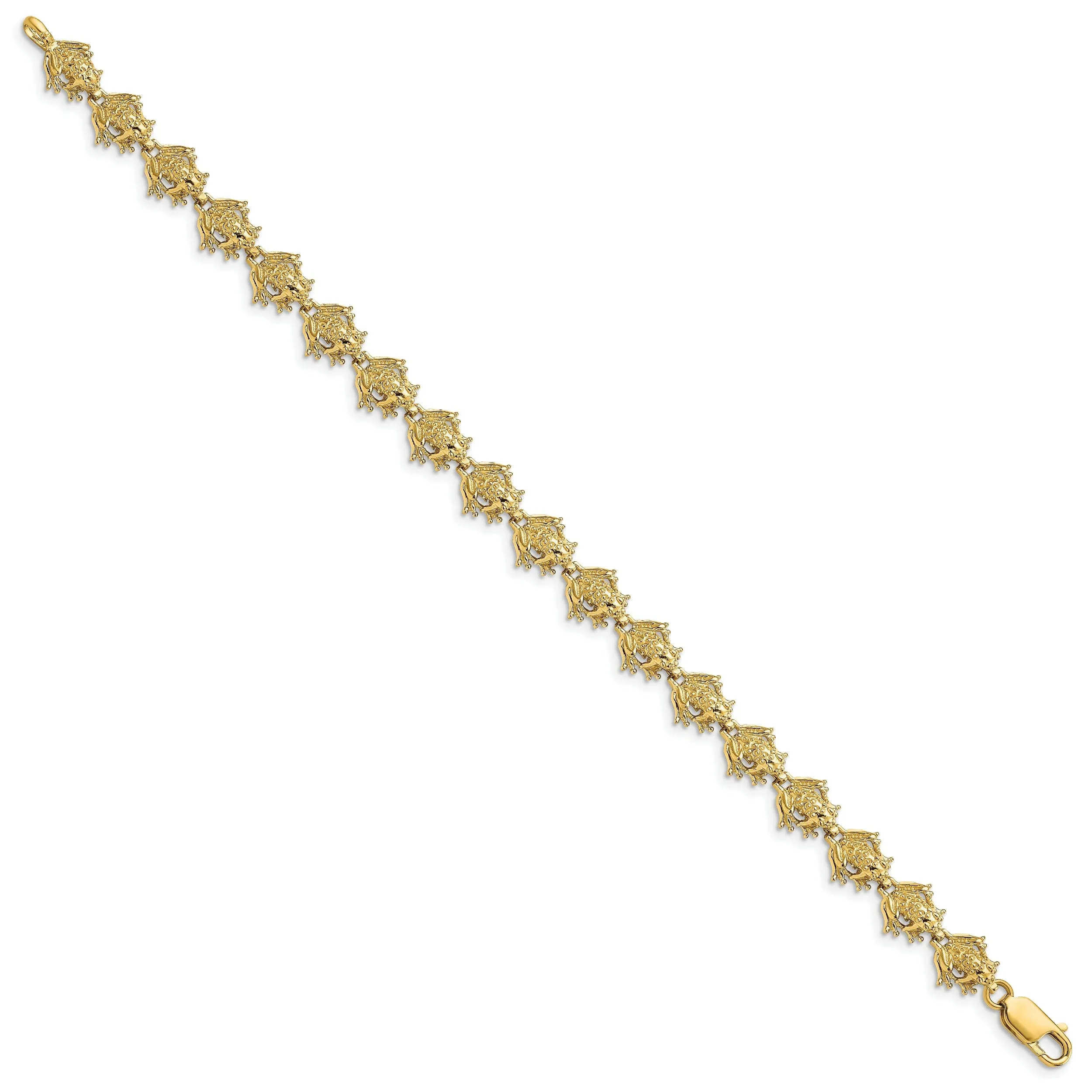 14k Yellow Gold Frog Charm Bracelet - 7.25", 8.4mm Wide,