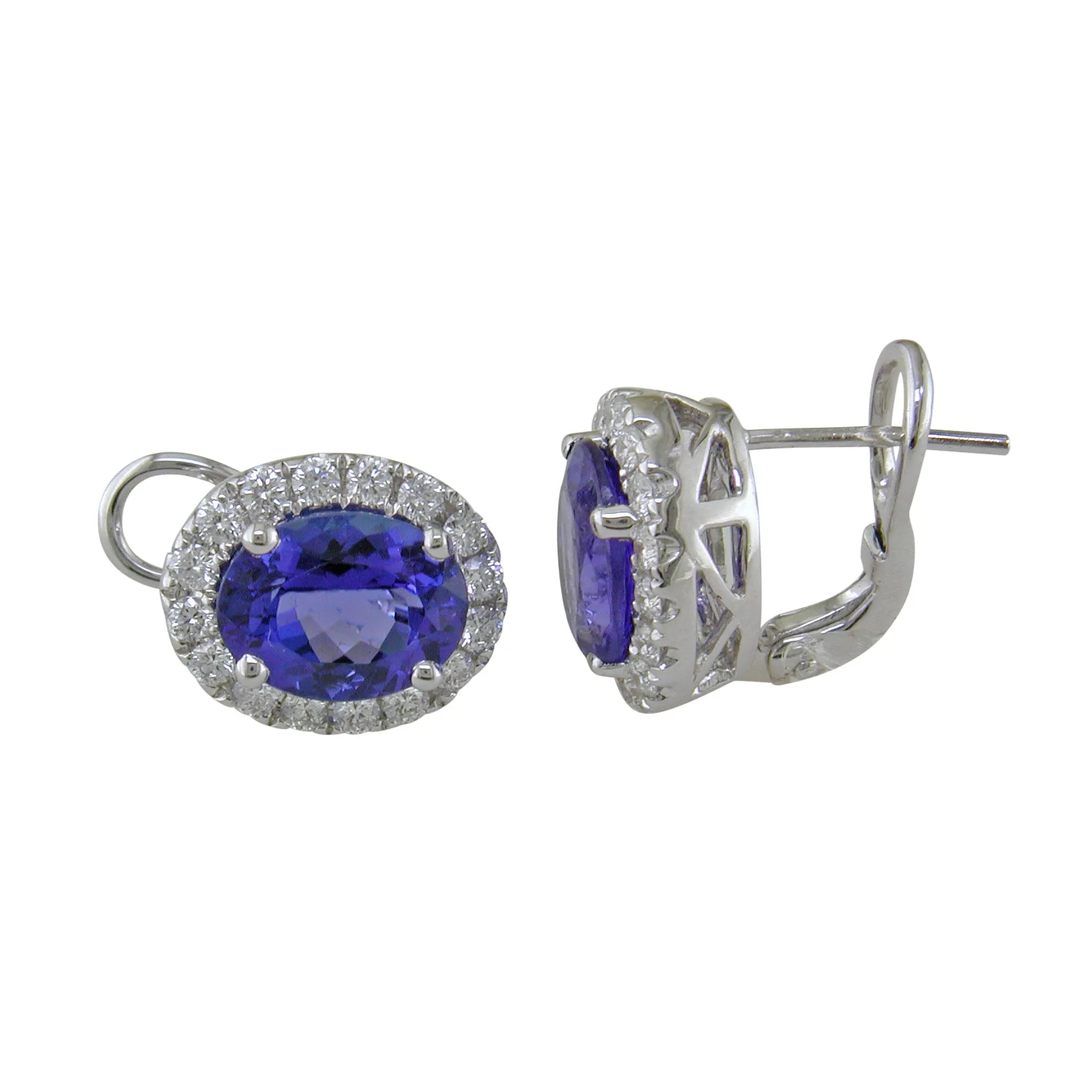 18k White Gold Oval Tanzanite Diamond Studs