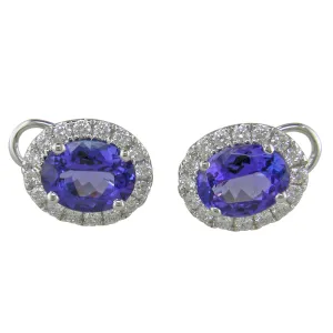 18k White Gold Oval Tanzanite Diamond Studs