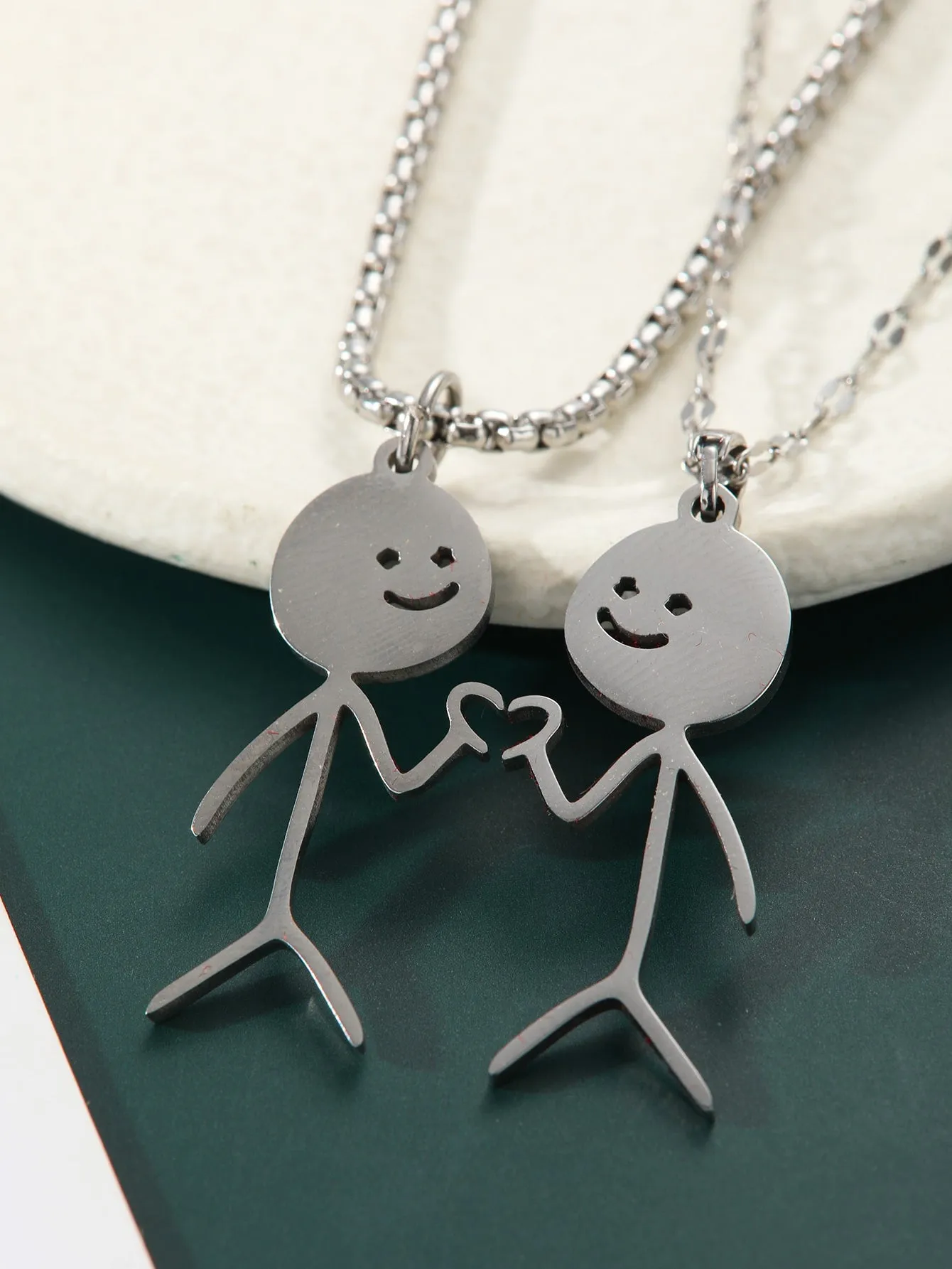 2PCS cute humanoid heart to heart pendant couple necklace for Couples Friendship