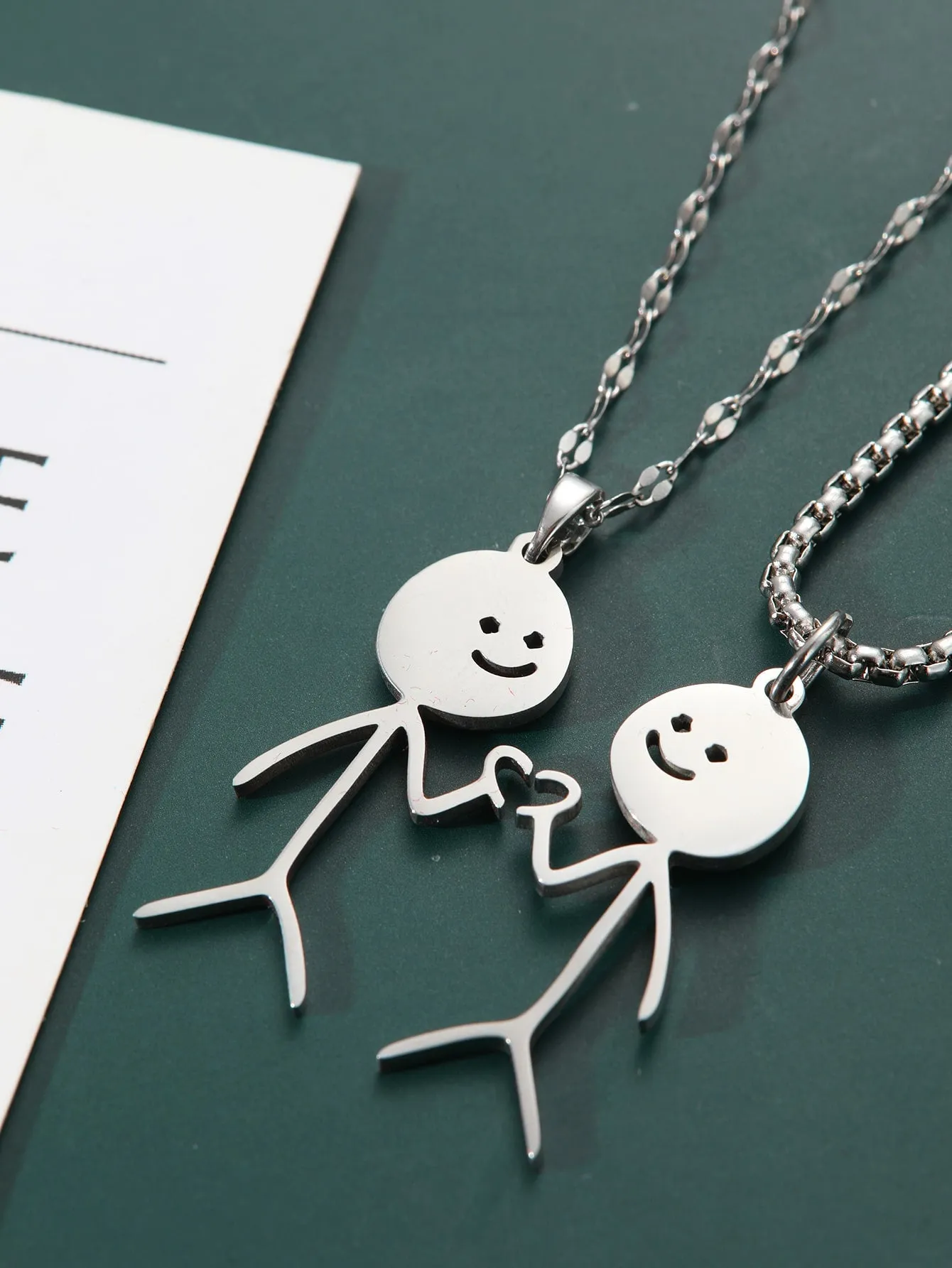 2PCS cute humanoid heart to heart pendant couple necklace for Couples Friendship