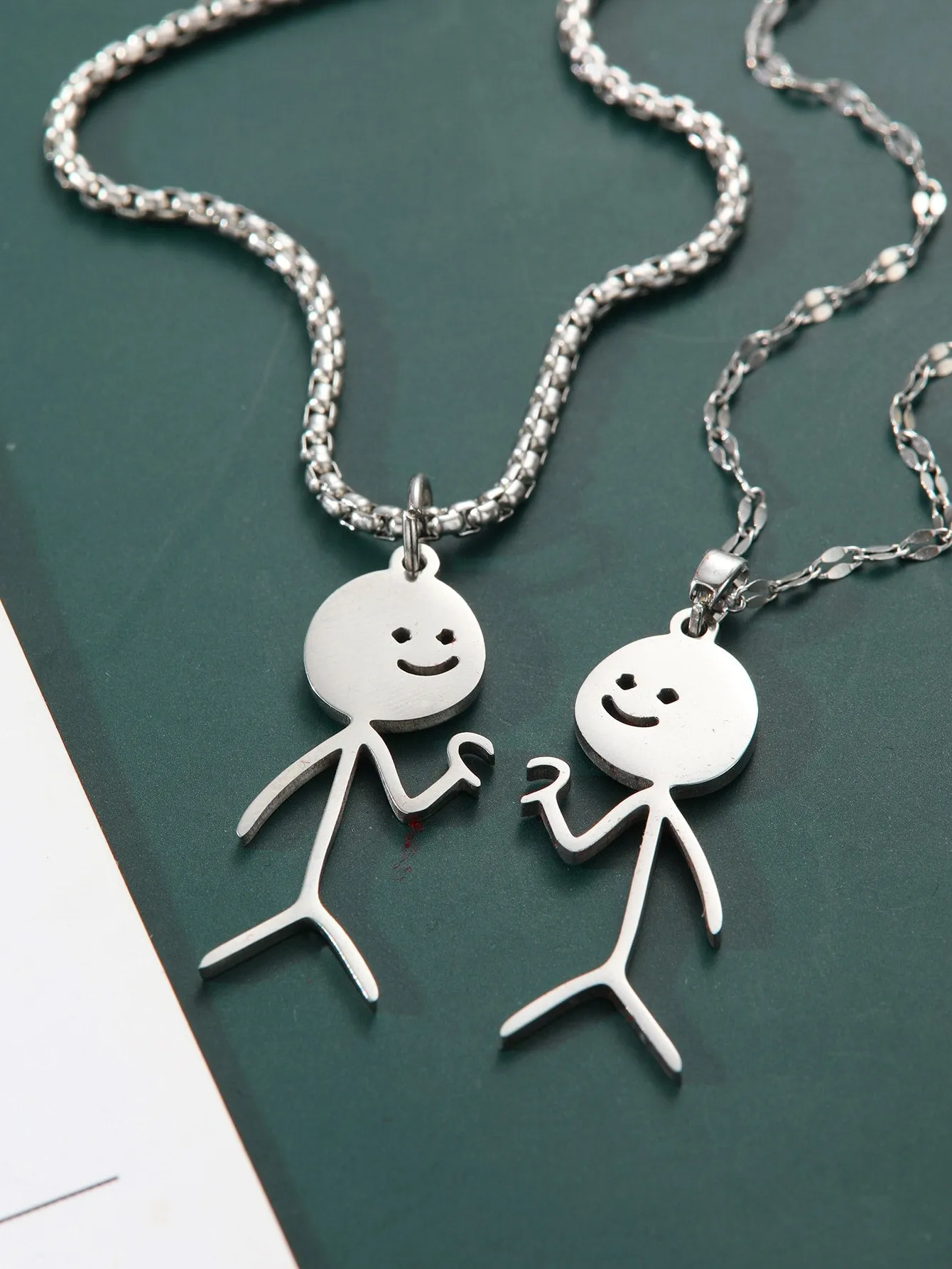 2PCS cute humanoid heart to heart pendant couple necklace for Couples Friendship