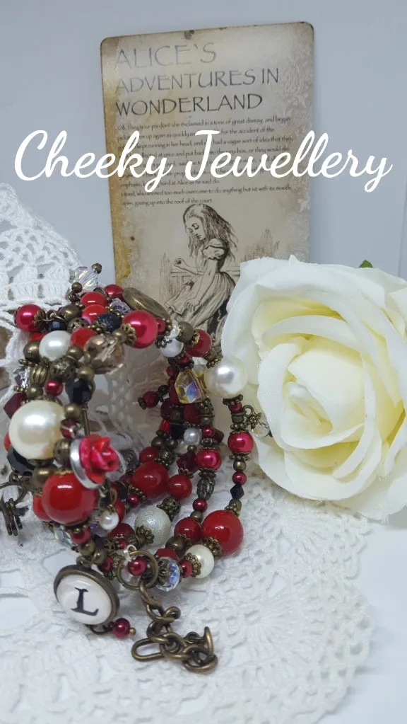 Alice in wonderland inspired memory wire bracelet