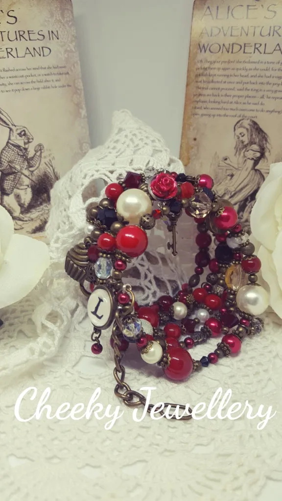 Alice in wonderland inspired memory wire bracelet