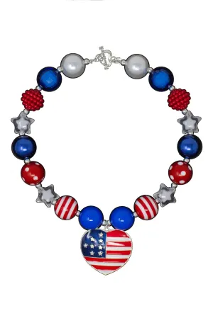 American Flag Heart Bubblegum Necklace