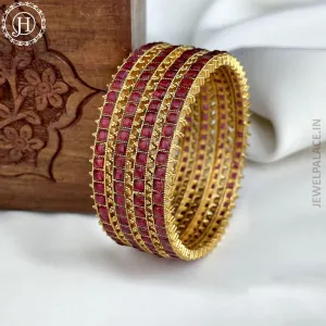 Beautiful Gold Plated Kemp Stone Bangles (Set Of 4)