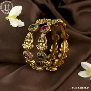 Beautiful Gold Plated Matte Finish Temple Bangles