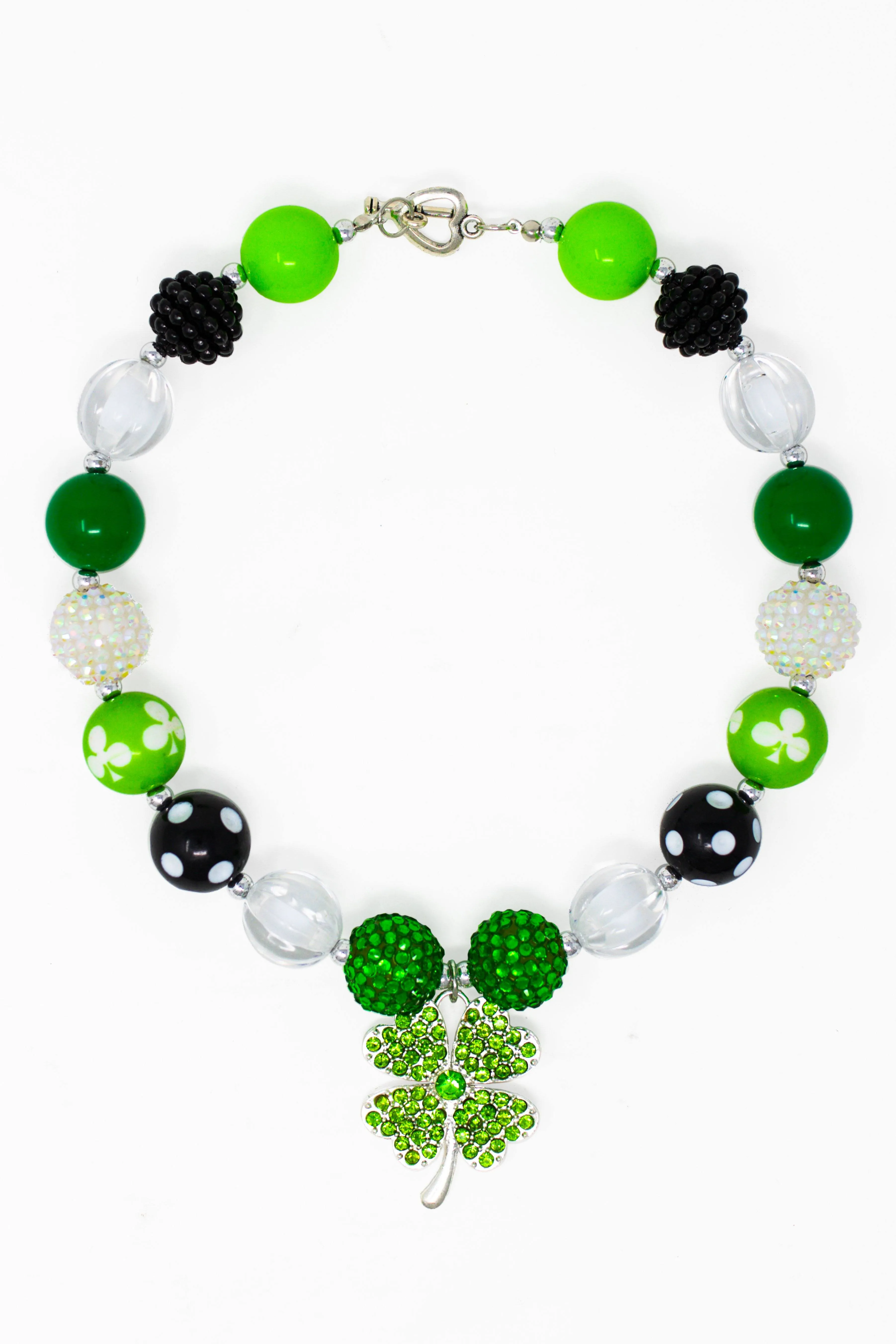 Black & Green Rhinestone Shamrock Necklace