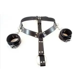 Black Latex Adjustable Collar Harness with Wrist Restraints