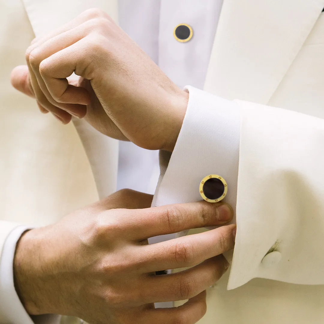 Black Onyx 18 Karat Gold Cufflinks & Studs