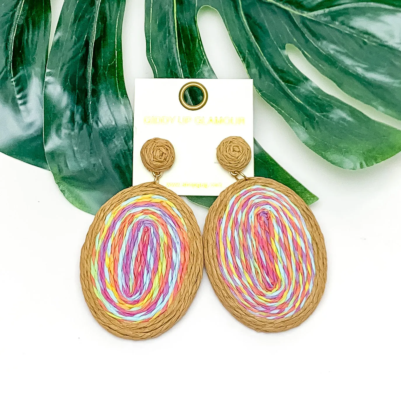 Brunch Bash Raffia Wrapped Oval Earrings in Multicolor