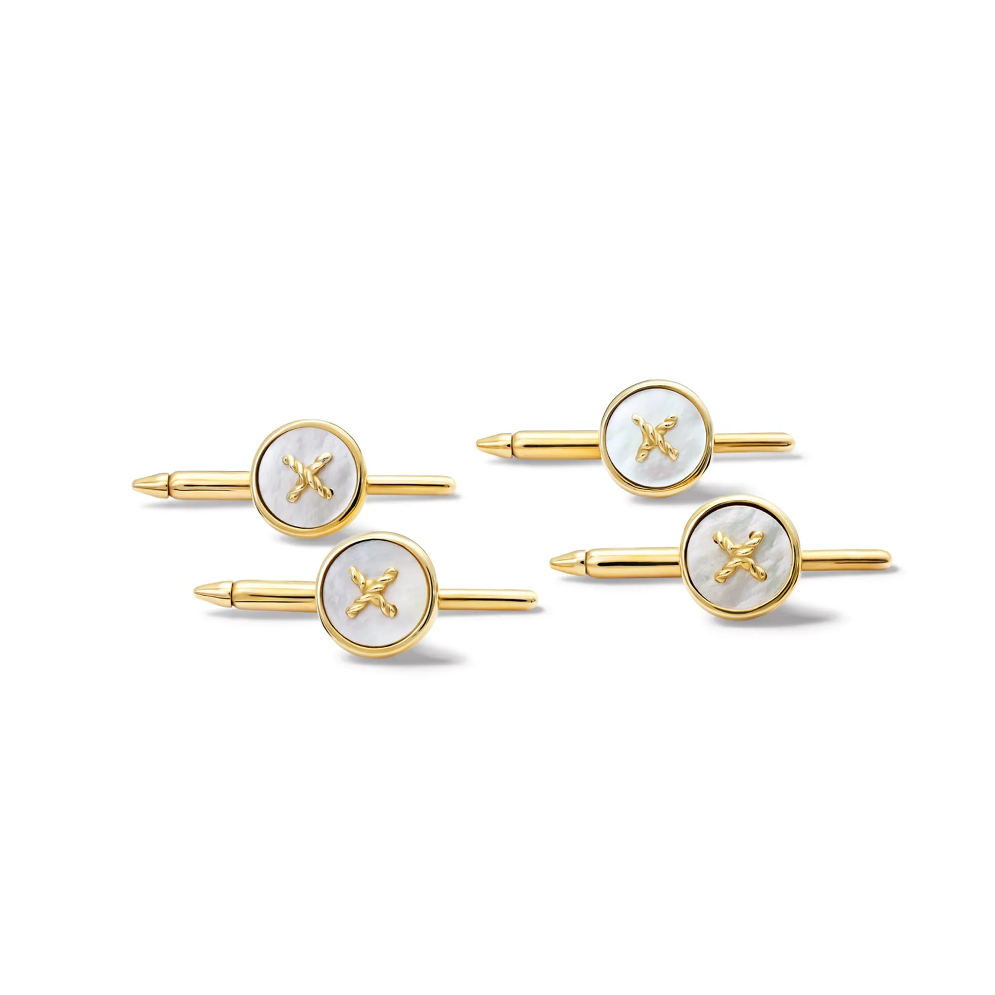 Button Dress Studs Yellow Gold - Mother of Pearl