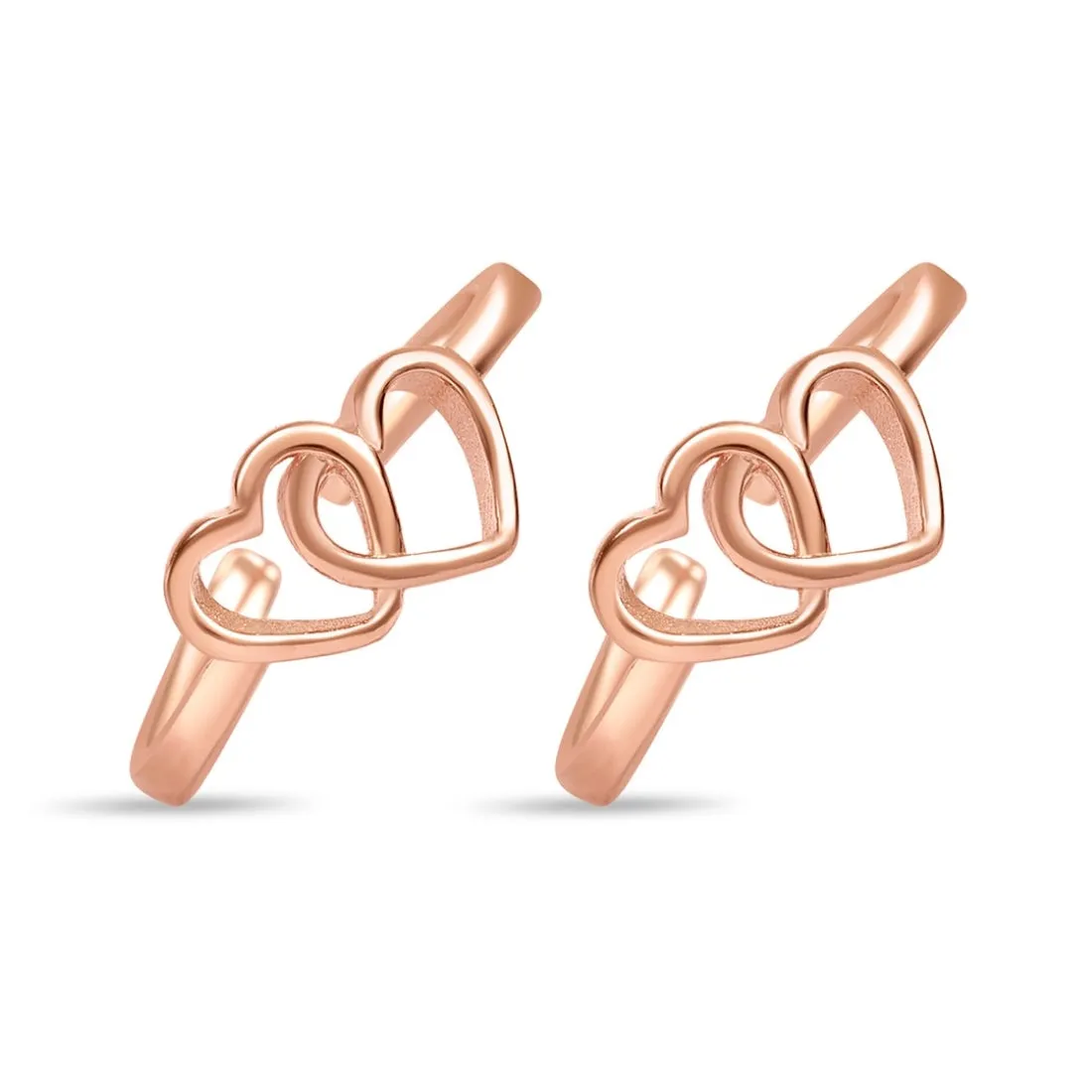 Charming Double Heart 925 Sterling Silver Rose Gold-Plated Toe Rings