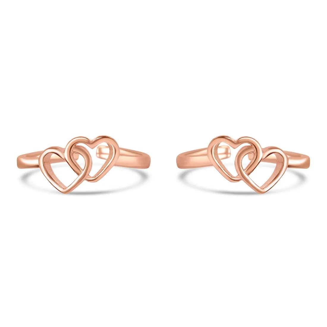 Charming Double Heart 925 Sterling Silver Rose Gold-Plated Toe Rings