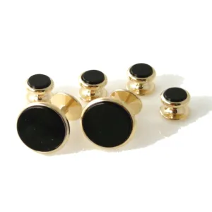 CLASSIC GOLD ROUND  STUD SET WITH ONYX