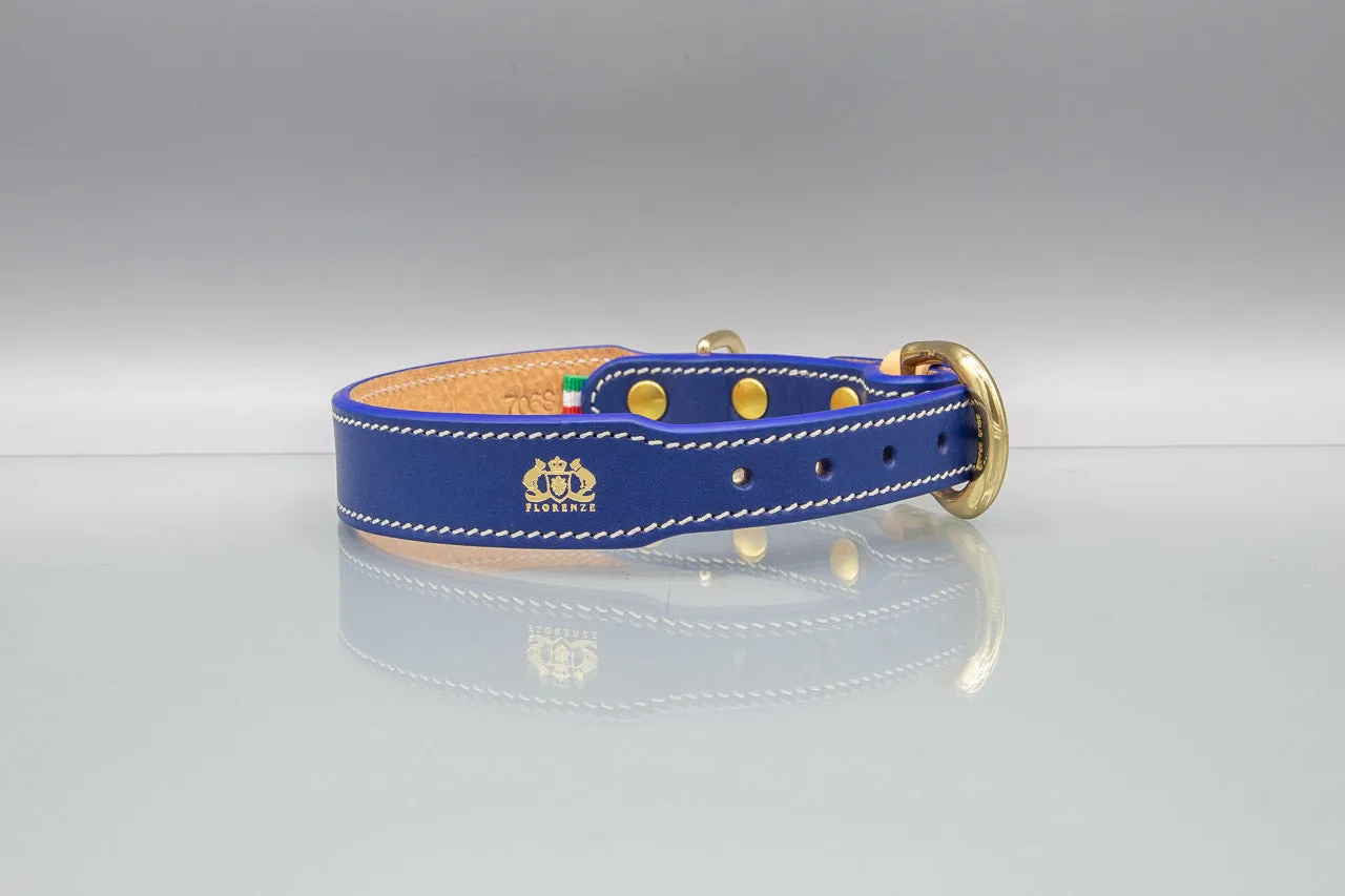 Classic Ocean Blue Leather Collar from Florenze Italy