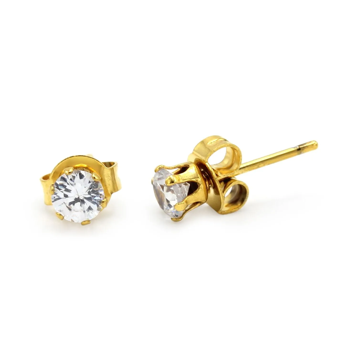 Cubic Zirconia Round 14K Gold Filled Stud Earrings Stainless Steel Ear Piercing Jewelry Men Women