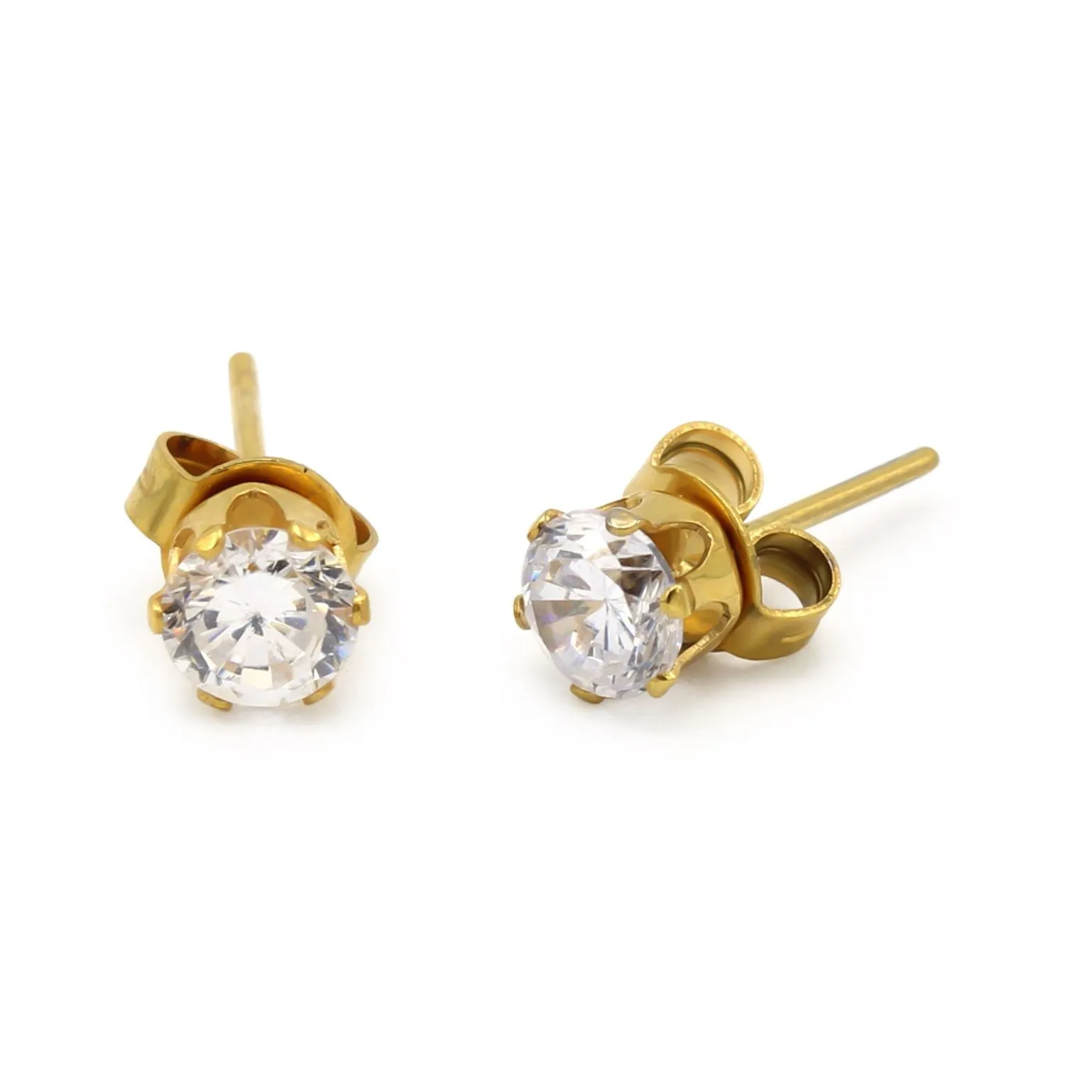 Cubic Zirconia Round 14K Gold Filled Stud Earrings Stainless Steel Ear Piercing Jewelry Men Women