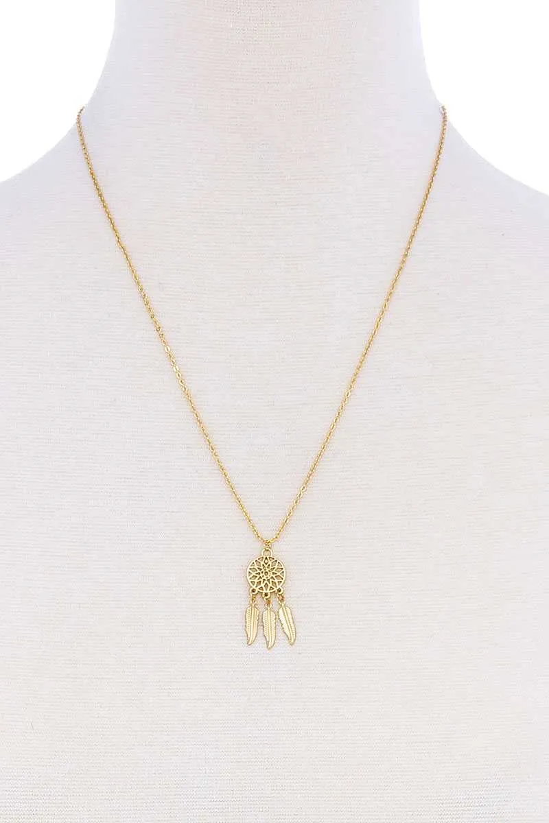 Cute Brass Dream Catcher Pendant Necklace