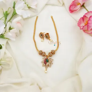 Cute Peacock Design AD Stone Short Necklace