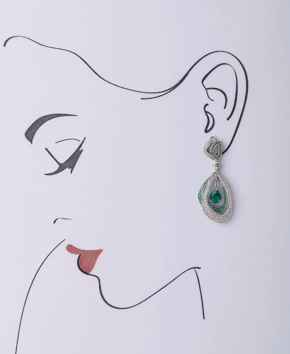 Delicate Stone Studded Silver Earring