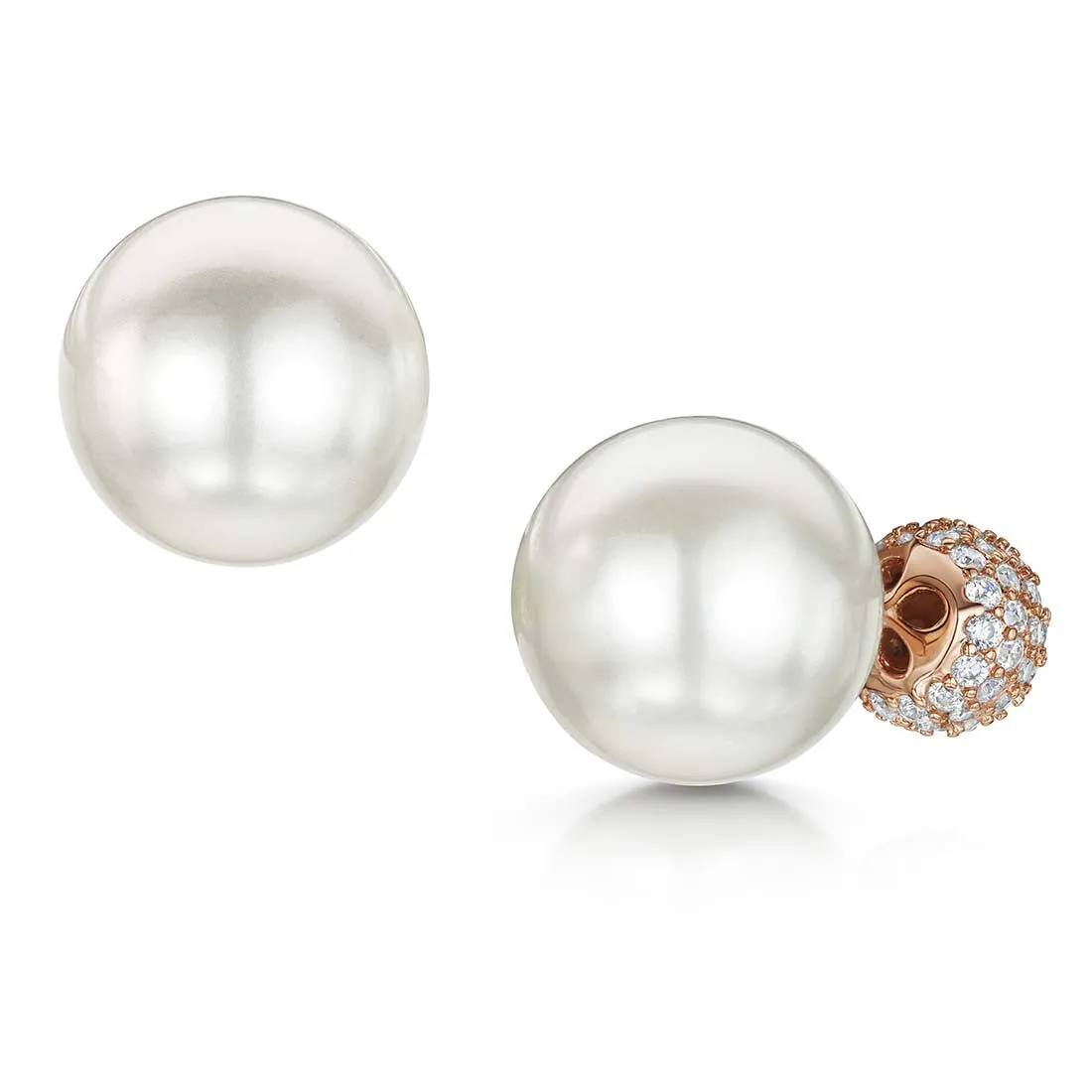 Dianna Double Ball Earrings - White/Rose Gold