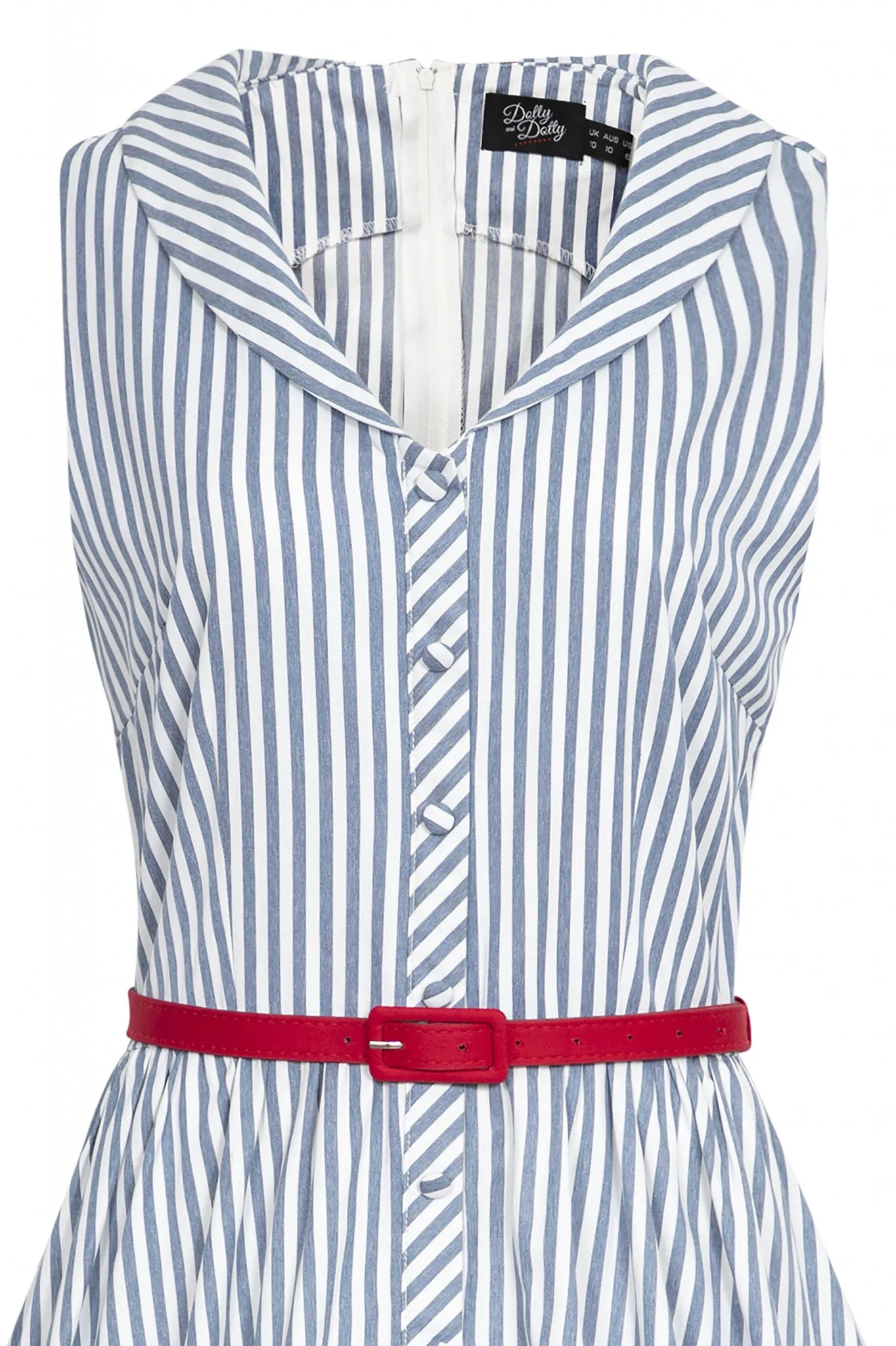 Dolly And Dotty 1950's Button Up Blue Striped Swing Dress