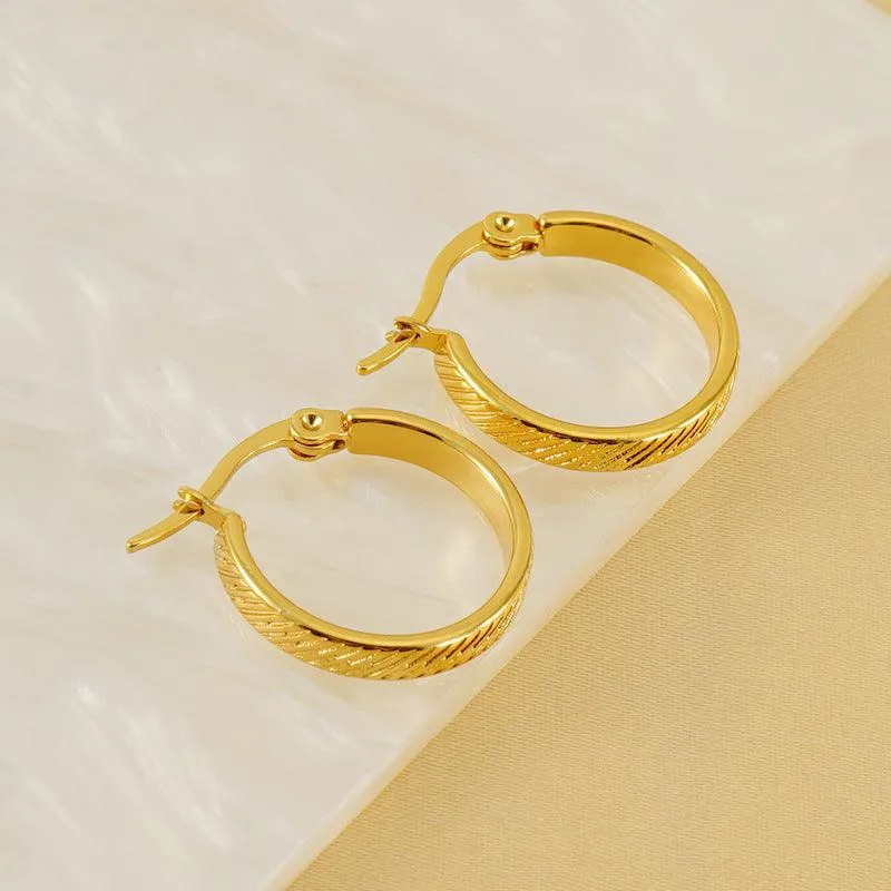 Elegant Gold-Plated Textured Hoop Earrings – Lightweight and Stylish