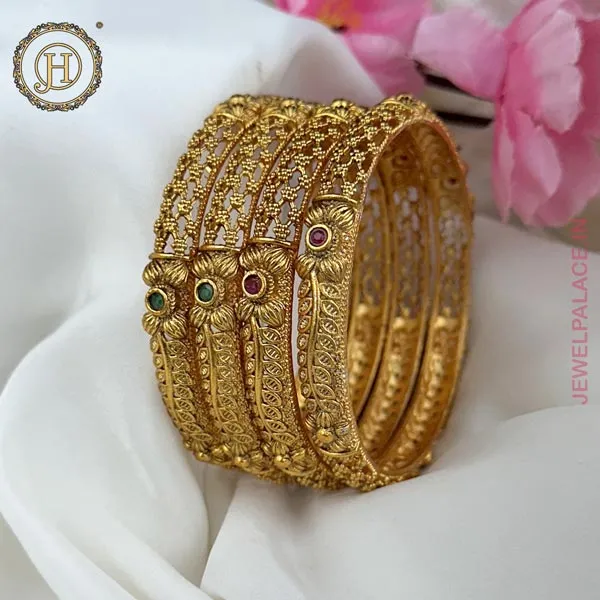 Exclusive Gold Plated Kemp Stone Traditional Bangles JH4730