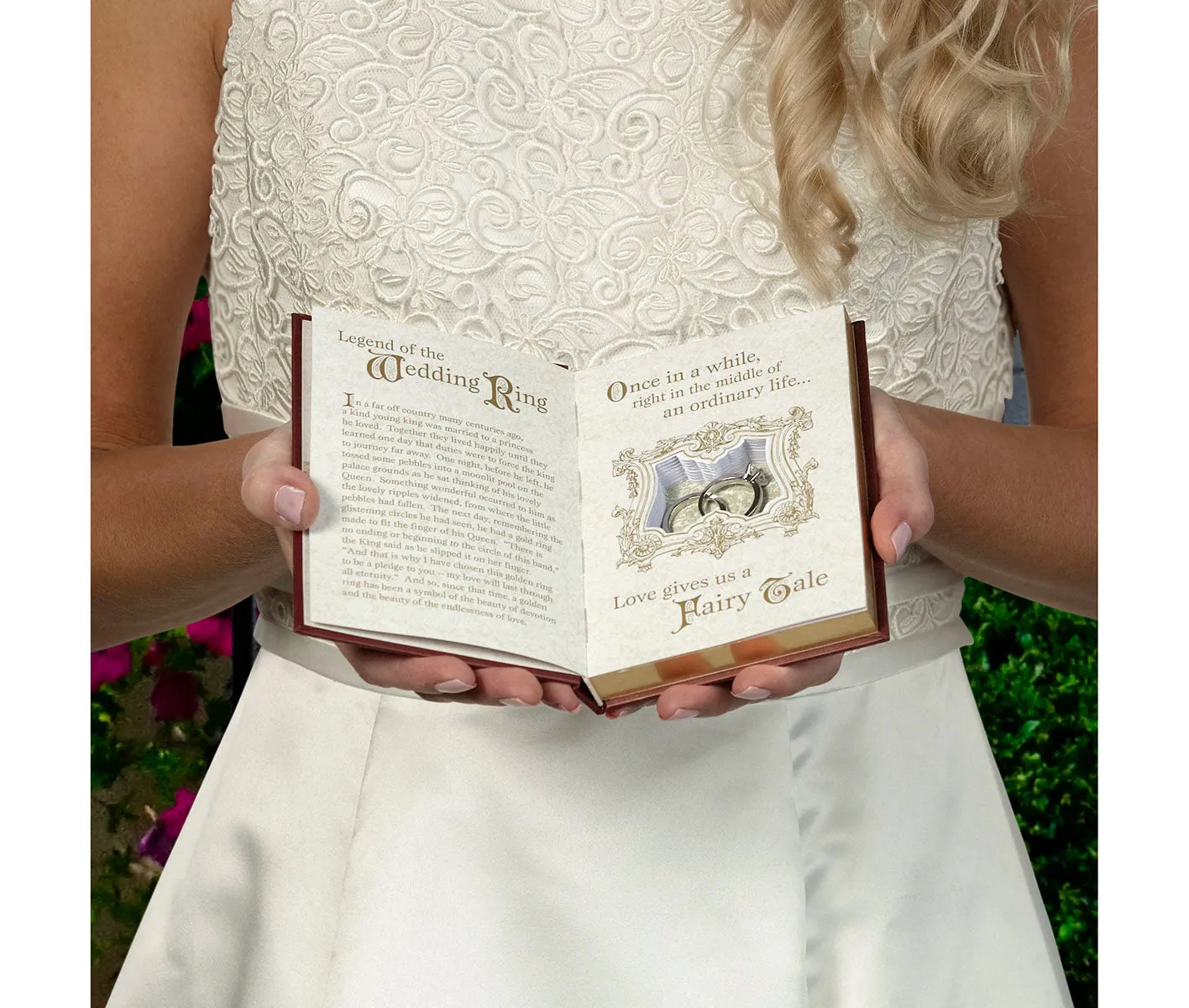 Fairy Tale Storybook Wedding Ring Holder White and Gold