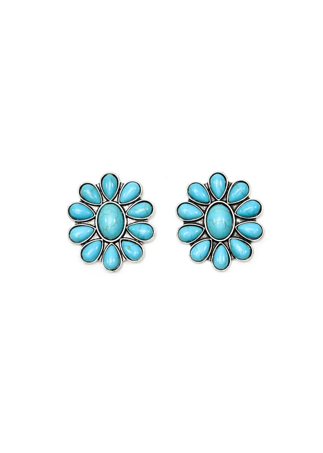 Flower Cluster Turquoise Post Earrings