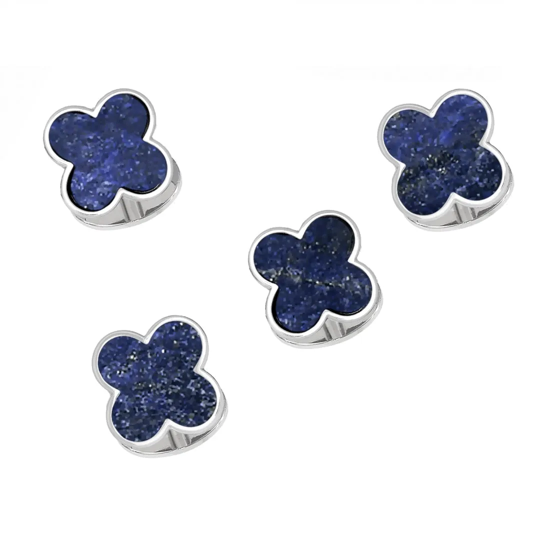 Four Leaf Clover Gemstone Sterling Tuxedo Studs