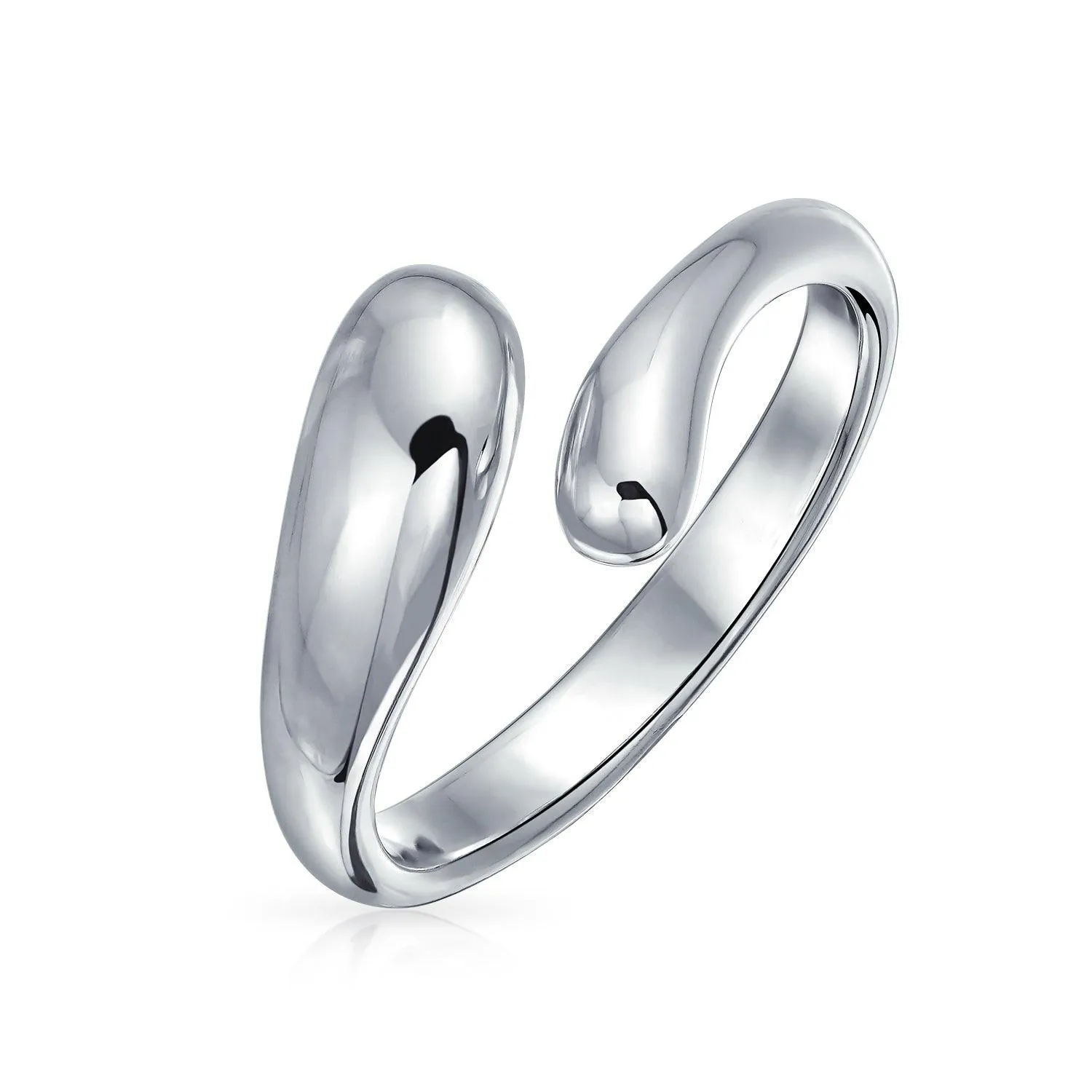 Geometric Open Bypass Teardrop Ring Band .925 Sterling Silver Shiny