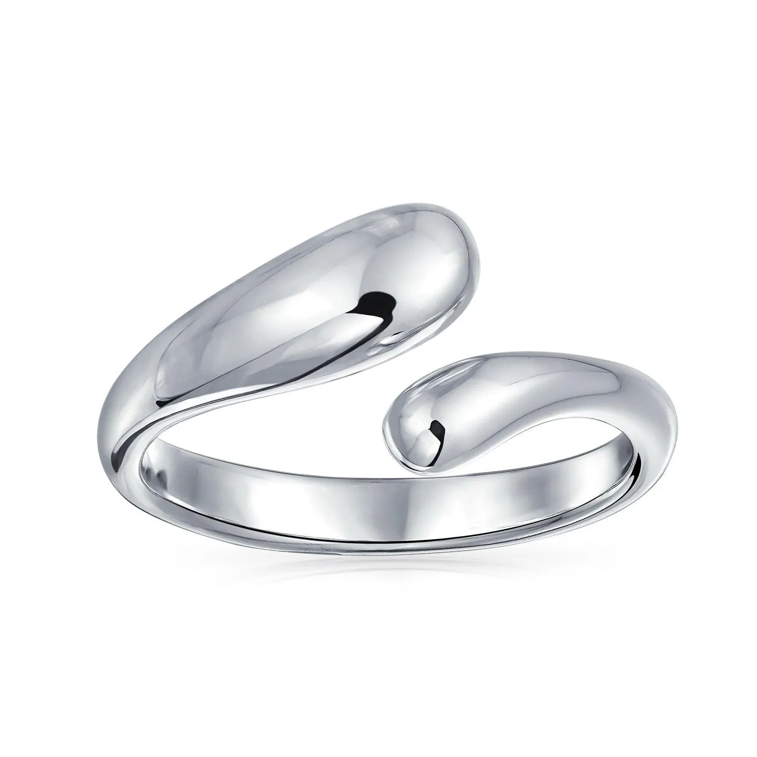 Geometric Open Bypass Teardrop Ring Band .925 Sterling Silver Shiny