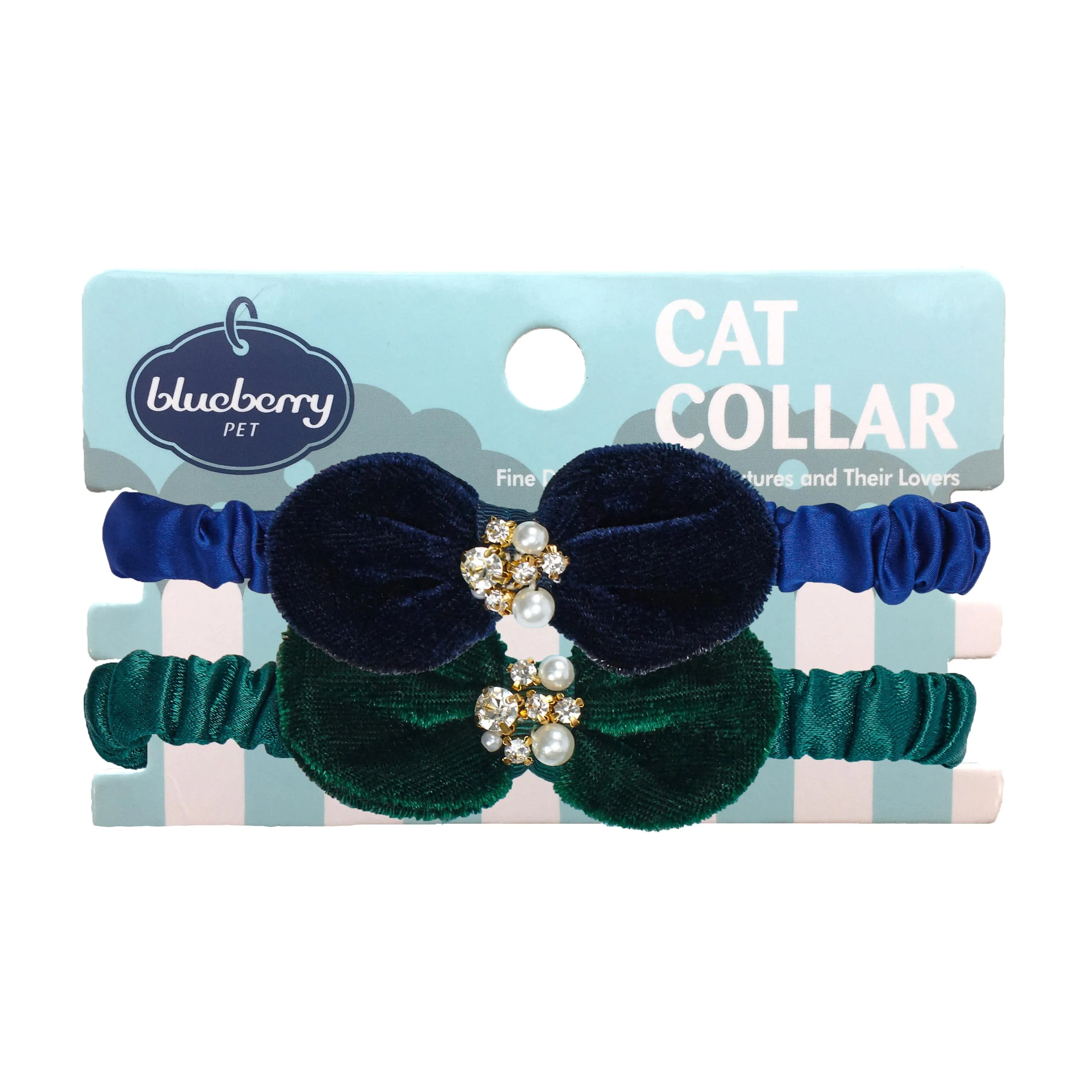 Glamorous Cat Collar with Velvet Bowtie and Pearl, 2 Pack