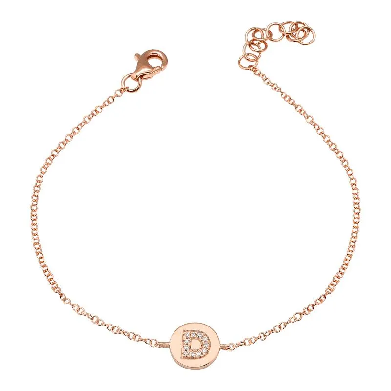 Gold Disc Pave Initial Bracelet