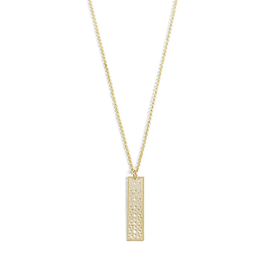 Gold Filigree Bar Dangle Necklace