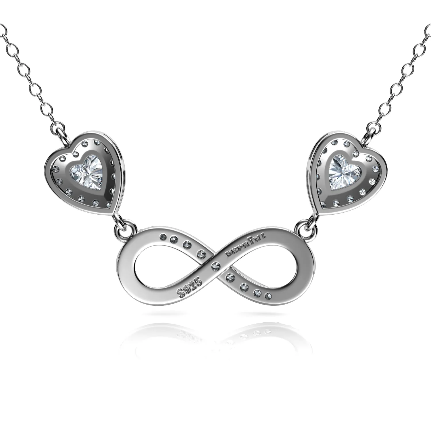 Infinity Pendant - 925 Sterling Silver Necklace Hearts CZ Crystals