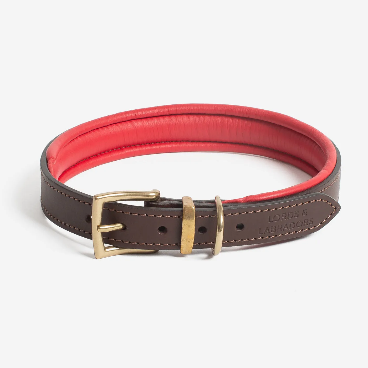 Italian Padded Leather Dog Collar in Brown & Red by Lords & Labradors