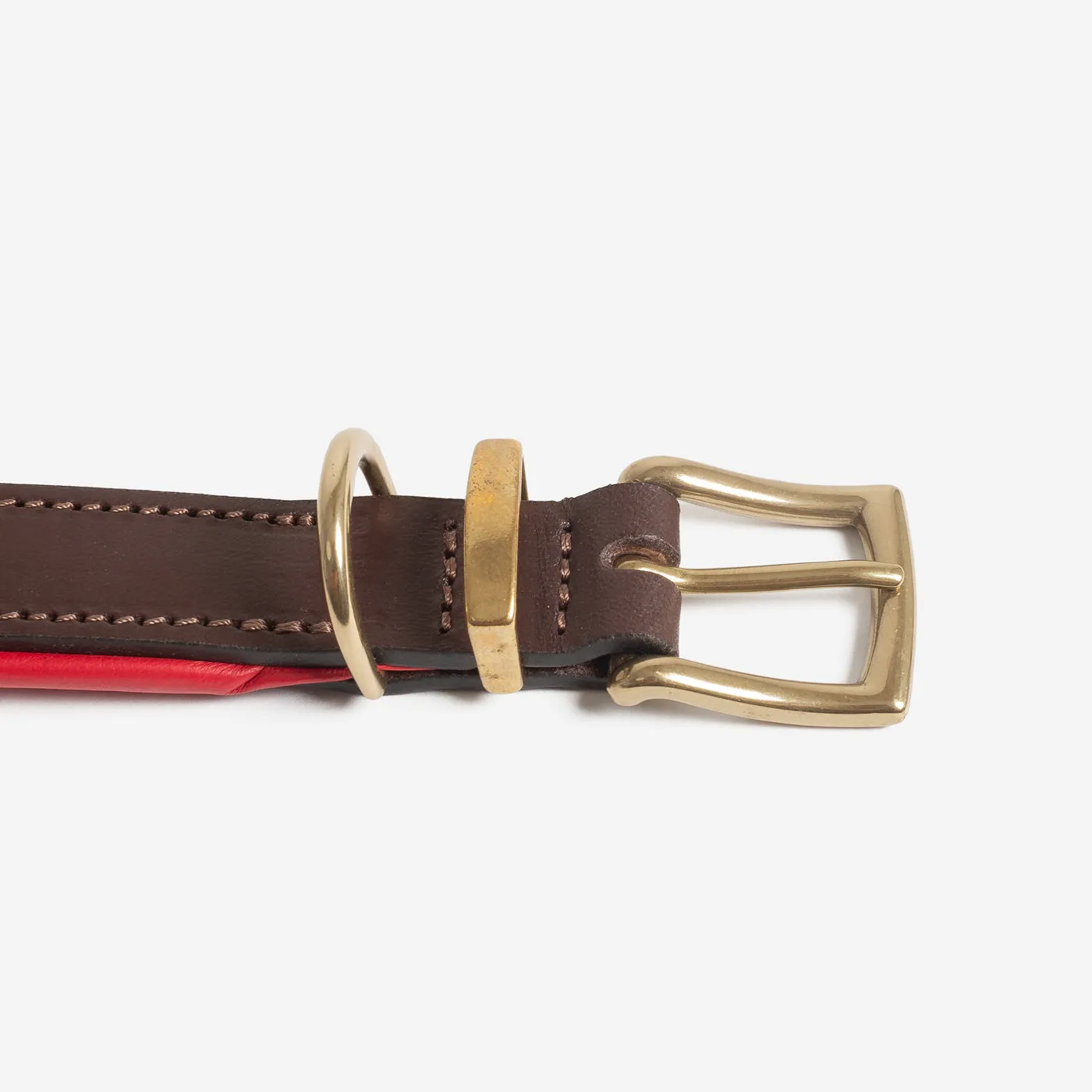 Italian Padded Leather Dog Collar in Brown & Red by Lords & Labradors