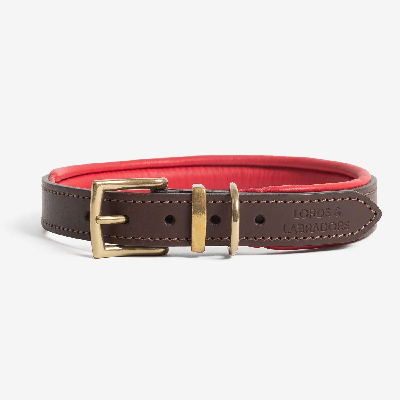 Italian Padded Leather Dog Collar in Brown & Red by Lords & Labradors