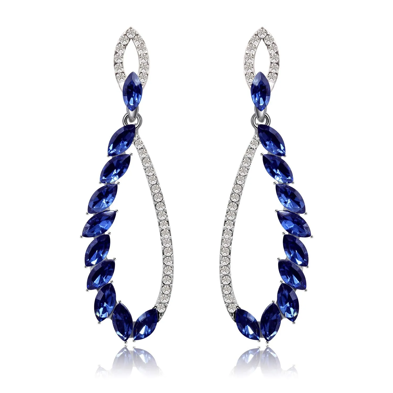 Kairangi Danglers Earrings for Women Blue Crystal Dangle Earrings Silver Plated Crystal Danglers Earrings for Women and Girls.